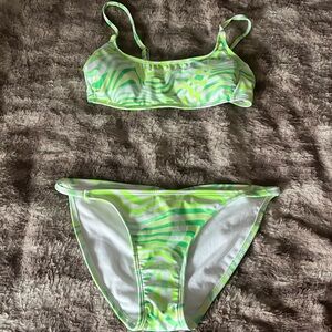Green and white bikini